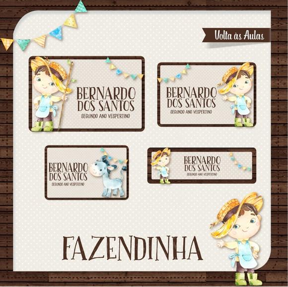 Etiqueta escolar Fazendinha menino