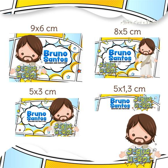 Etiqueta escolar Jesus Herói menino