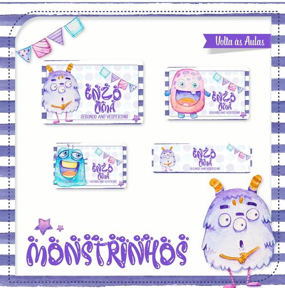 Etiqueta escolar Monstrinhos
