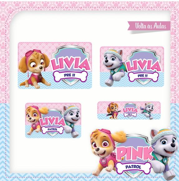 Etiqueta escolar Patrulha canina rosa