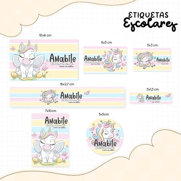 Etiqueta Escolar Unicórnio
