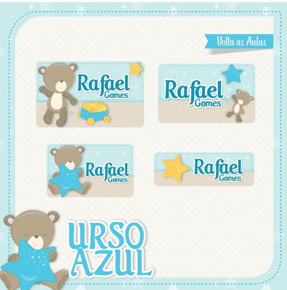 Etiqueta escolar Urso Azul