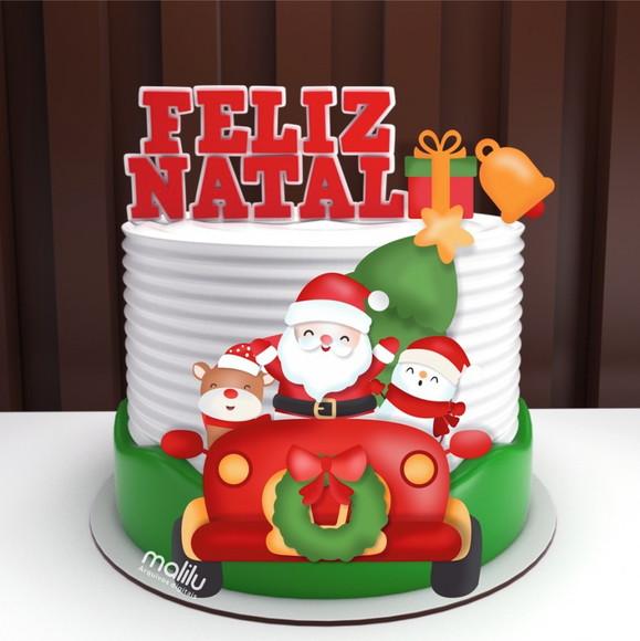 Topo de Bolo Papai Noel no Carrinho (natal)
