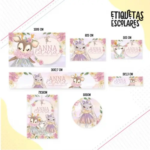 Etiqueta Escolar Animais Cute Menina