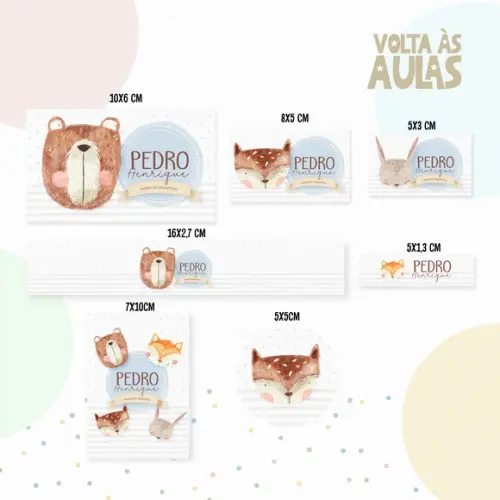 Etiqueta Escolar Animais Cute