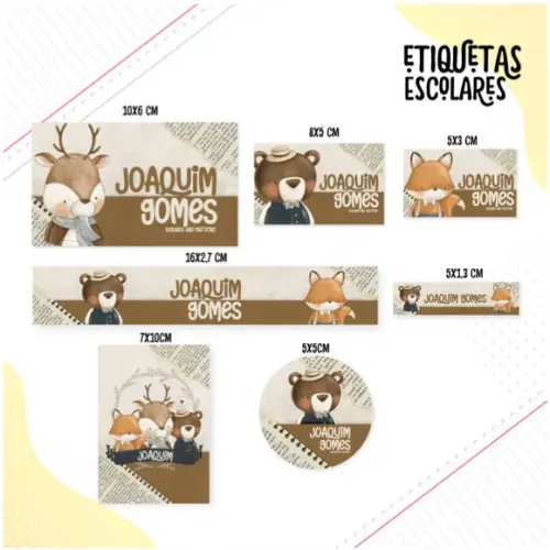 Etiqueta Escolar Animais Vintage