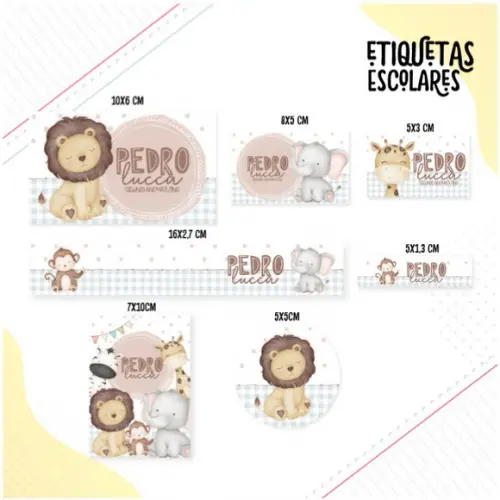 Etiqueta Escolar Animais Cute Menino
