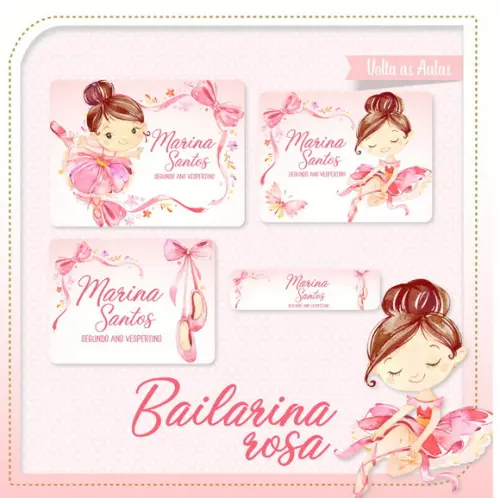 Etiqueta escolar Bailarina rosa