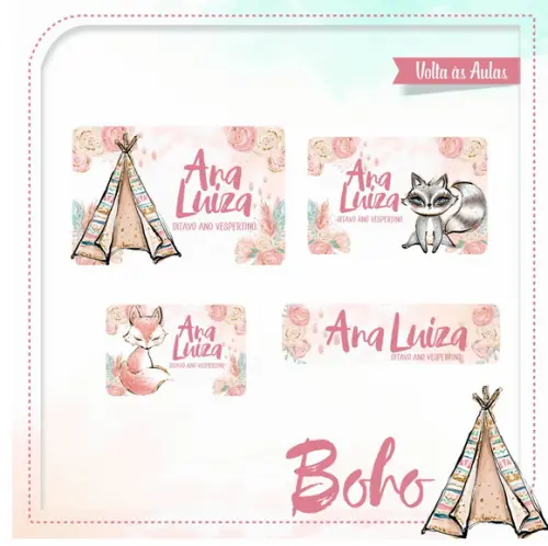 Etiqueta escolar Boho