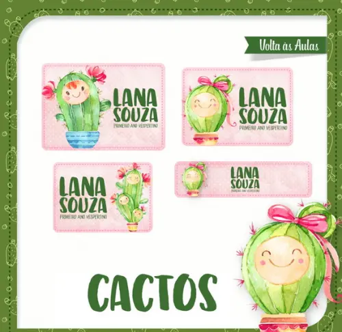 Etiqueta escolar Cactos