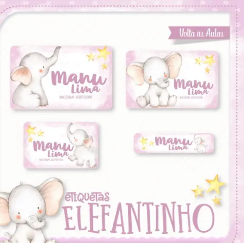 Etiqueta escolar Elefantinho rosa