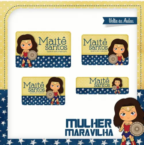 Etiqueta escolar Mulher Maravilha