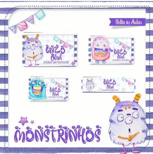 Etiqueta escolar Monstrinhos