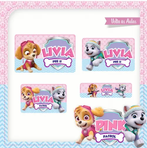 Etiqueta escolar Patrulha canina rosa