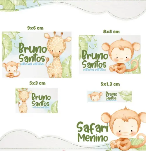 Etiqueta escolar Safari menino