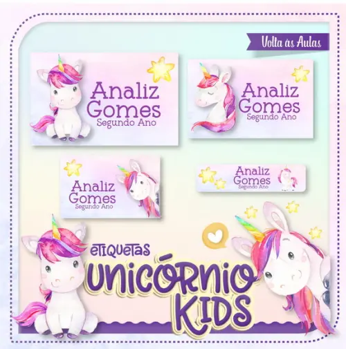 Etiqueta escolar Unicórnio Kids