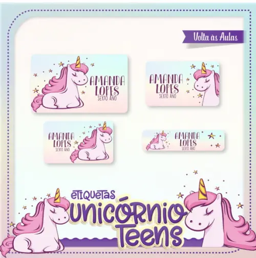 Etiqueta escolar Unicórnio Teens