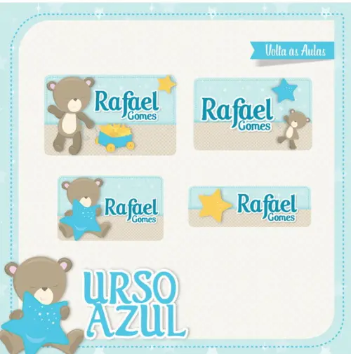 Etiqueta escolar Urso Azul