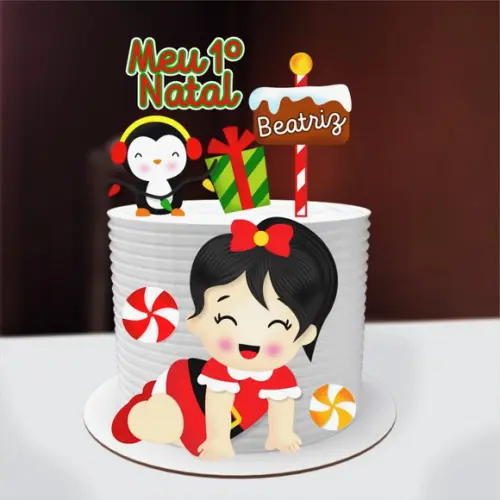 Topo de Bolo Natal Bebê Menina