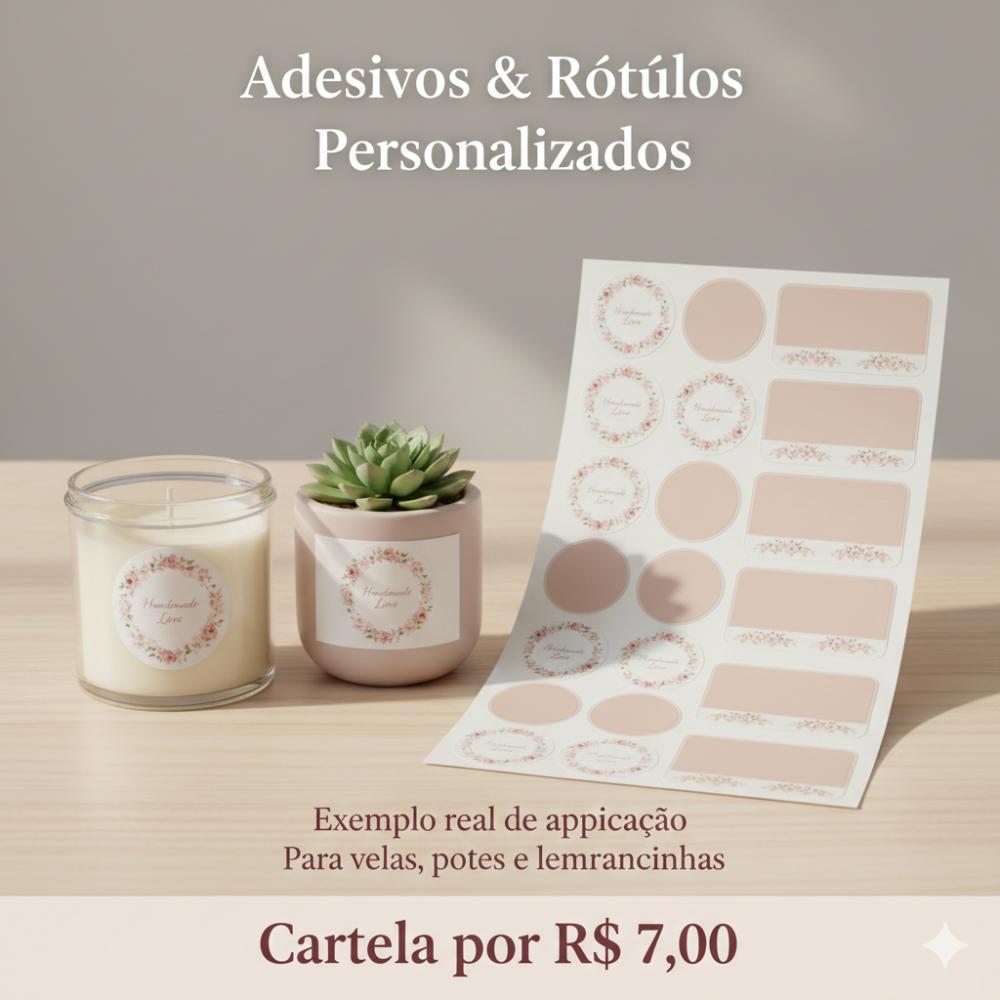 Cartela de Adesivos e Rótulos Personalizados para Velas, Potes e