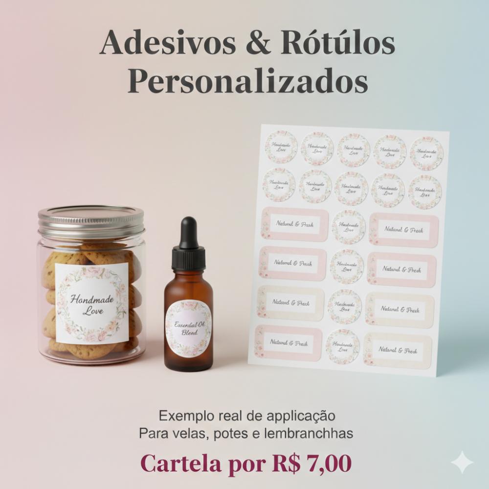 Cartela de Adesivos e Rótulos Personalizados para Velas, Potes e