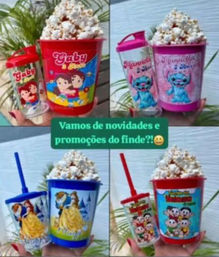 Kit Cineminha Personalizado | Balde de Pipoca 1L e Copo 300ml