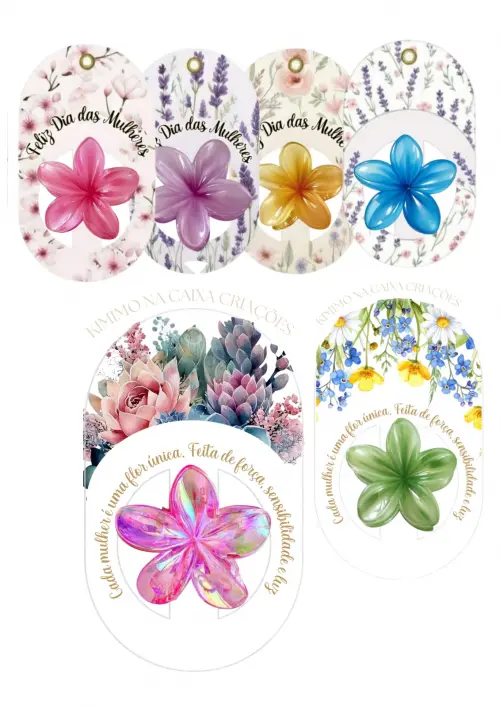 Arquivo digital para tag. Presilha Floral – Lembrancinha para o Dia das Mulheres -