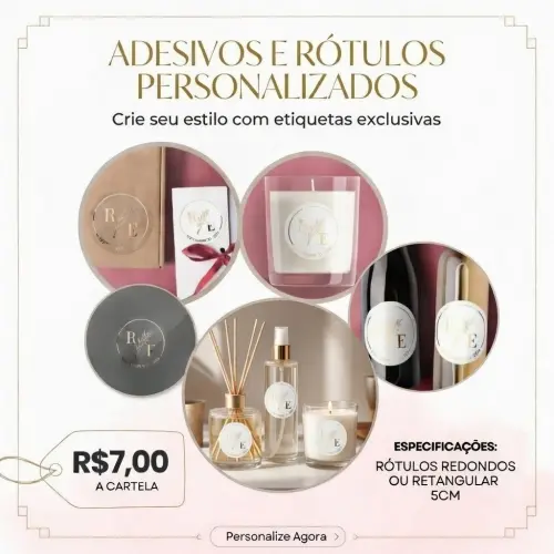 Cartela de Adesivos e Rótulos Personalizados para Velas, Potes e Lembrancinhas – 4 a 5 cm