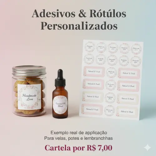 Cartela de Adesivos e Rótulos Personalizados para Velas, Potes e