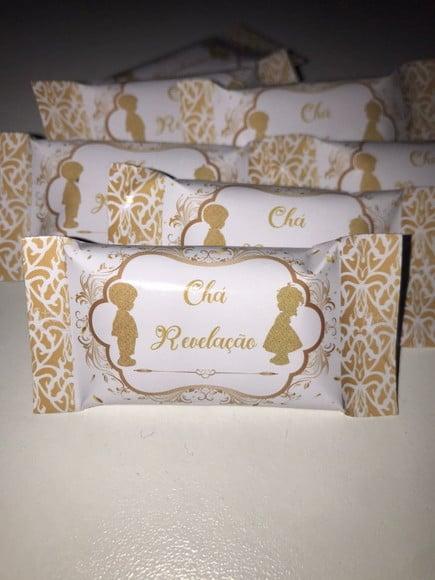 Balinha Personalizada Chá Revelação Dourado