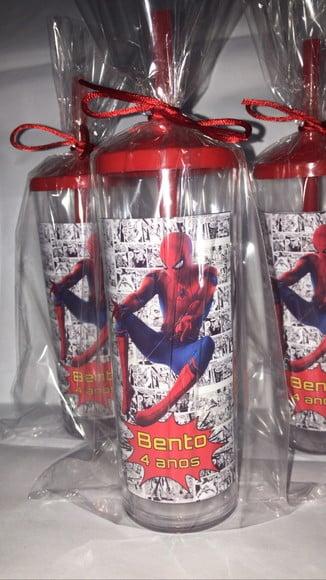 Copo Long Drink com Tampa e Canudo Homem Aranha