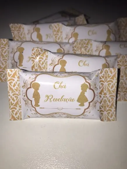 Balinha Personalizada Chá Revelação Dourado