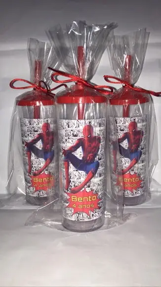 Copo Long Drink com Tampa e Canudo Homem Aranha