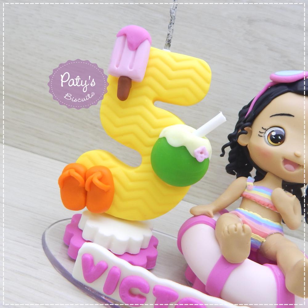 Topo com Vela Pool Party / Festa na Piscina (Mod. 02)