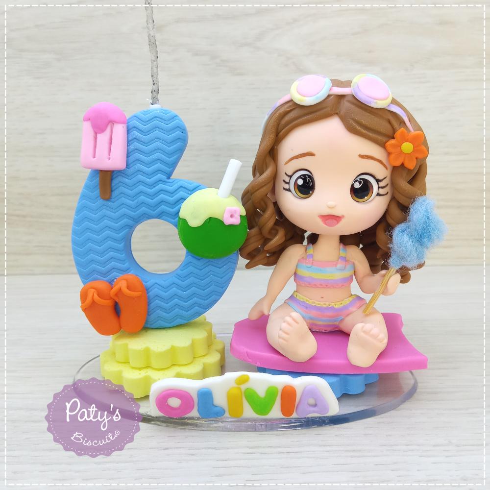 Topo com Vela Personalizado Praia / Piscina