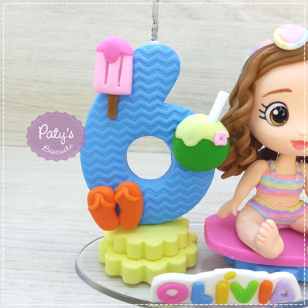 Topo com Vela Personalizado Praia / Piscina