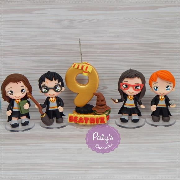 Kit 4 Miniaturas + Vela Decorada Harry Potter