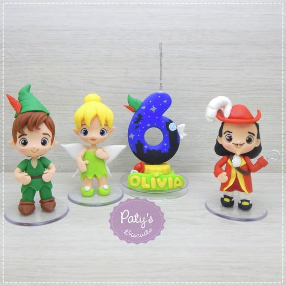 Kit Topo com Vela Peter Pan, Tinker Bell e Capitão Gancho