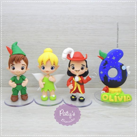 Kit Topo com Vela Peter Pan, Tinker Bell e Capitão Gancho