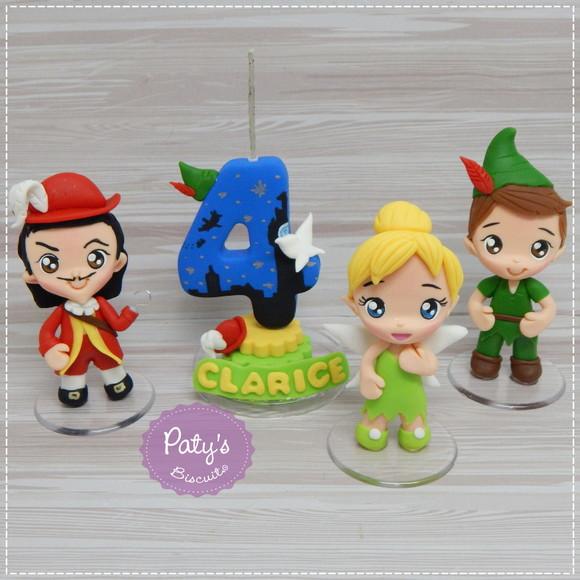 Kit Topo com Vela Peter Pan, Tinker Bell e Capitão Gancho