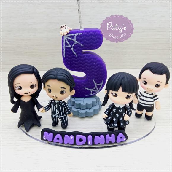 Topinho com Vela a Família Addams (4 Personagens + Mãozinha)