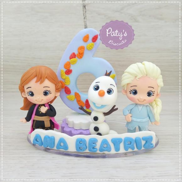 Topinho com Vela Elsa, Anna e Olaf - Frozen 2