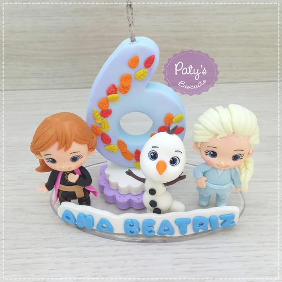 Topinho com Vela Elsa, Anna e Olaf - Frozen 2
