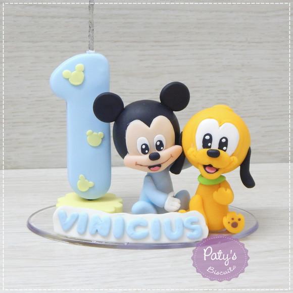 Topinho com Vela Mickey e Pluto Baby