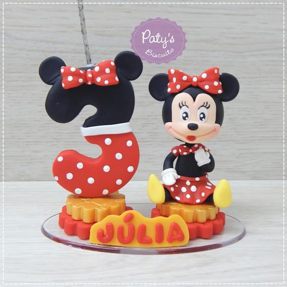 Topinho com Vela Minnie Vermelha