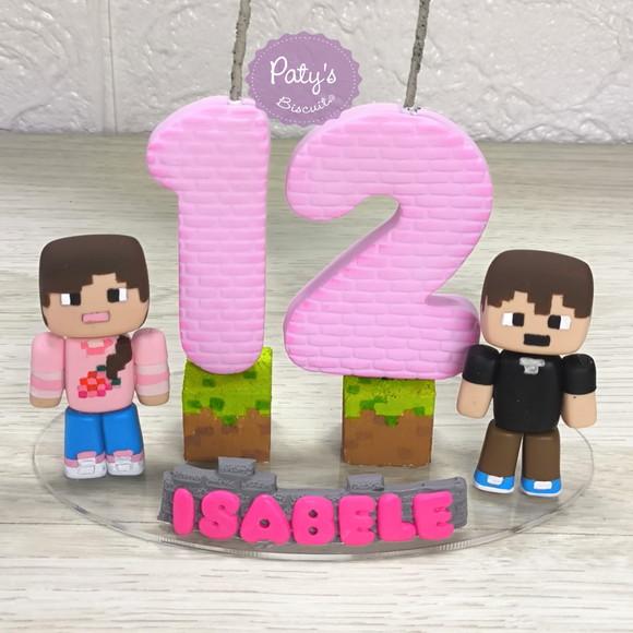 Topinho com Vela Personalizado Minecraft (vela rosa)