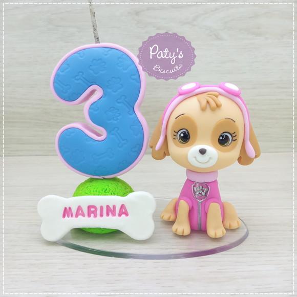 Topinho com Vela Skye - Patrulha Canina (vela azul)