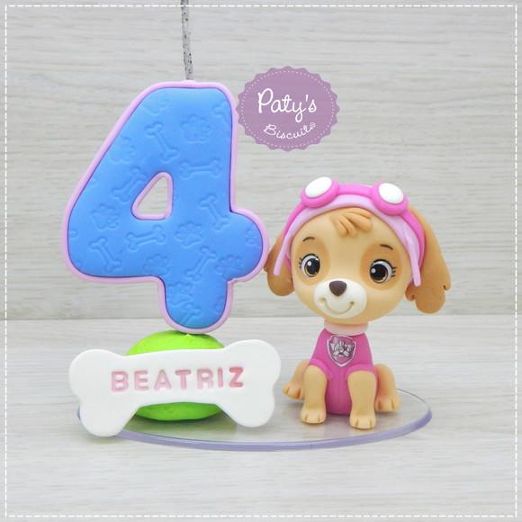 Topinho com Vela Skye - Patrulha Canina (vela azul)