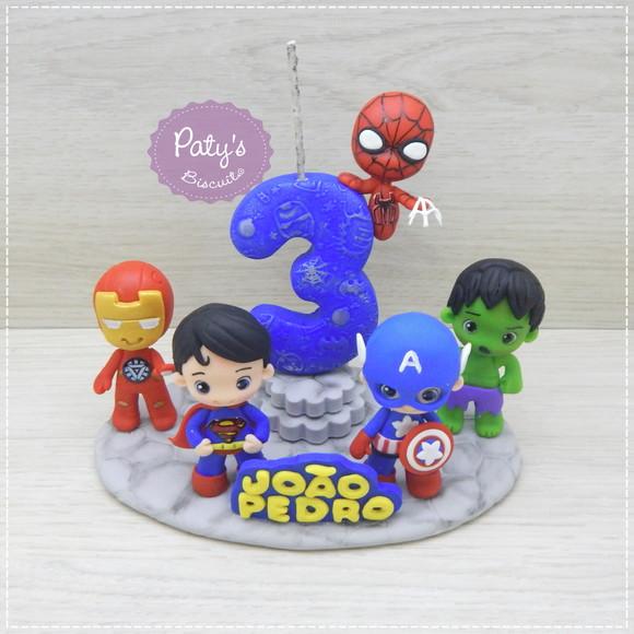 Topinho com vela Super Heróis 5 personagens (mod. 02)