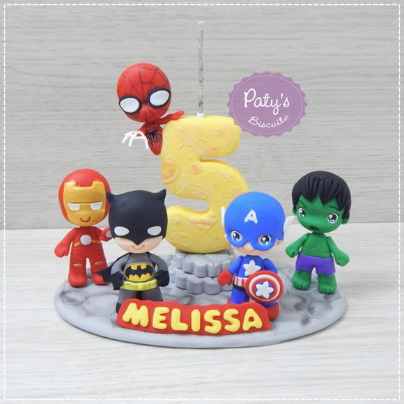 Topinho com vela Super Heróis 5 personagens (mod. 03)